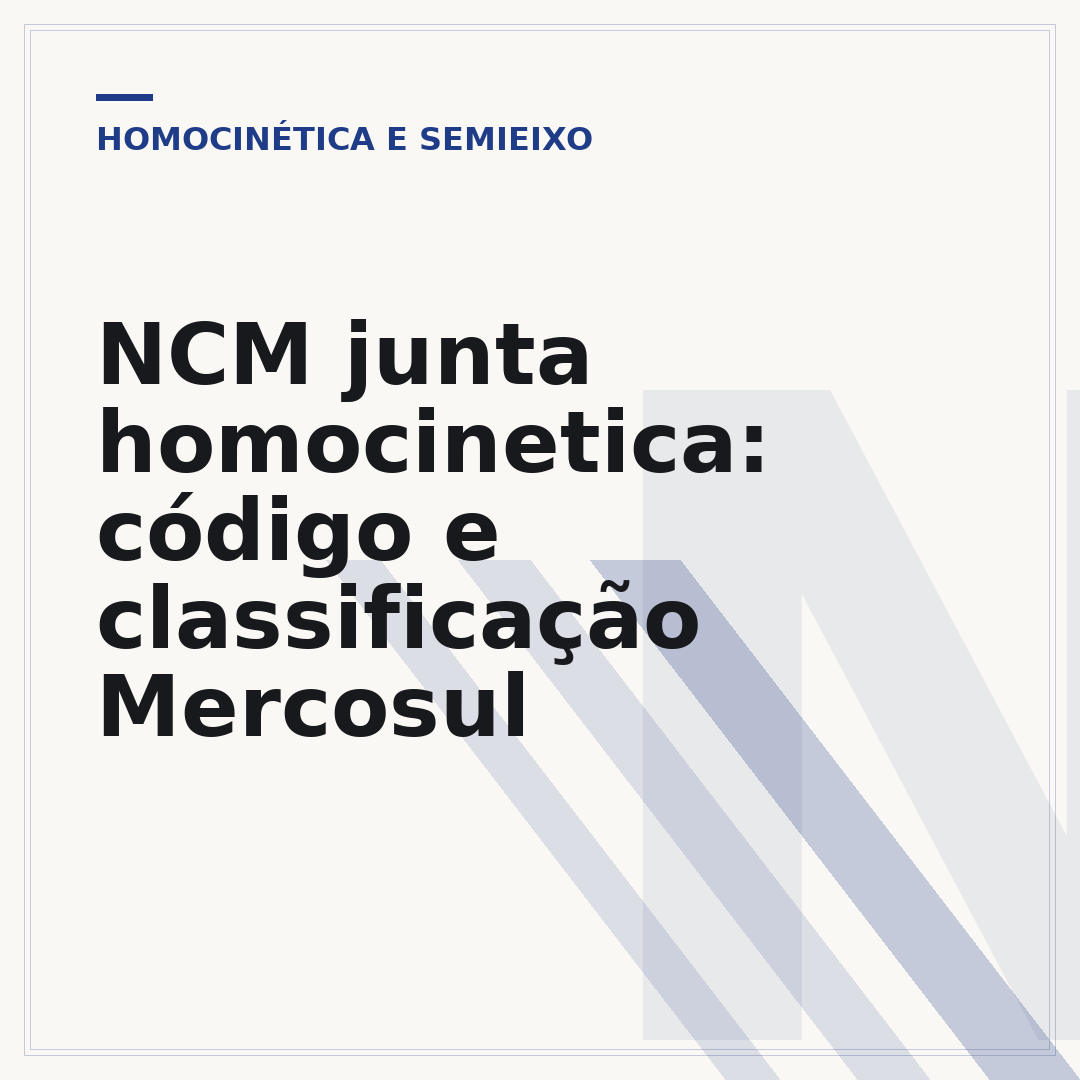 NCM junta homocinetica: código e classificação Mercosul