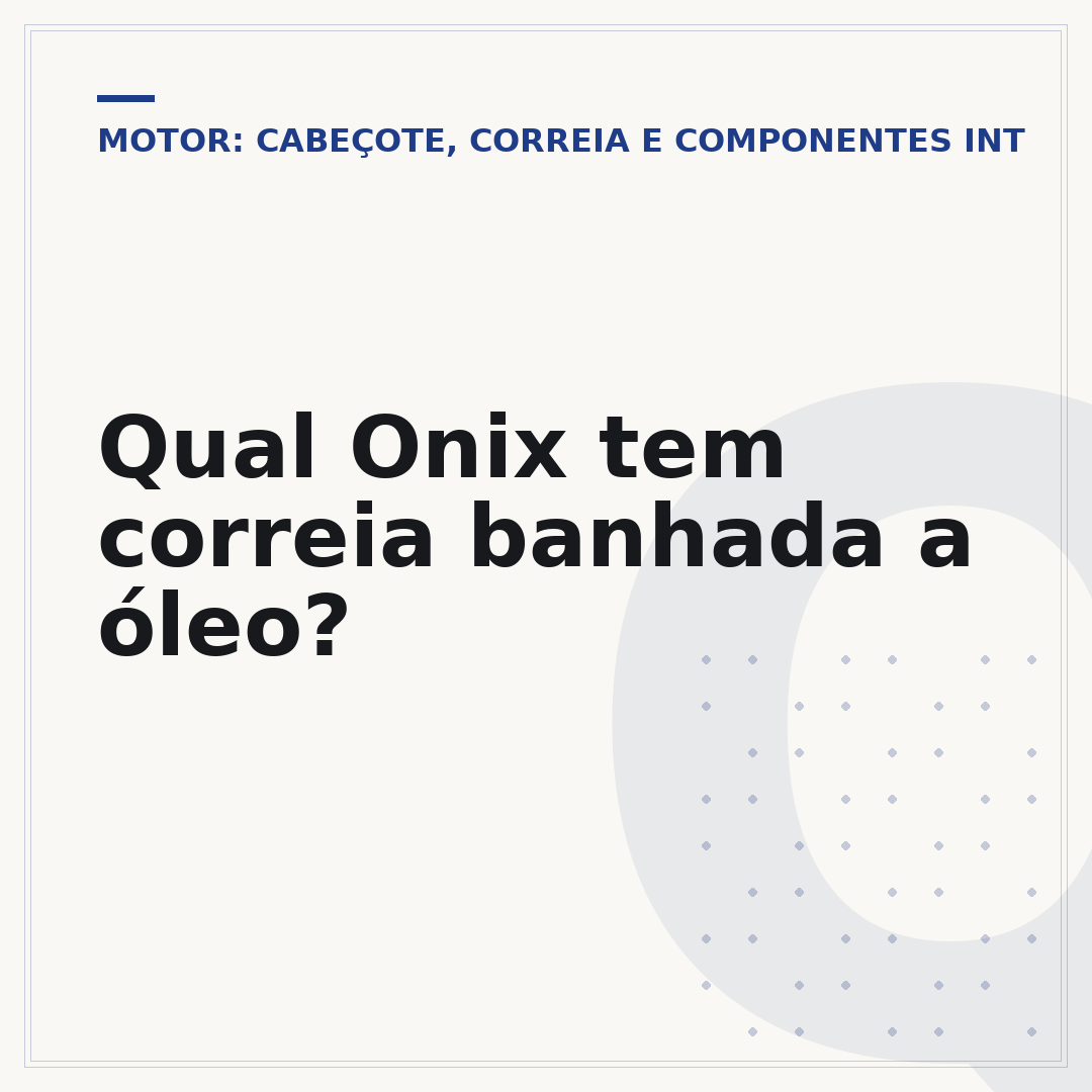 Qual Onix tem correia banhada a óleo?