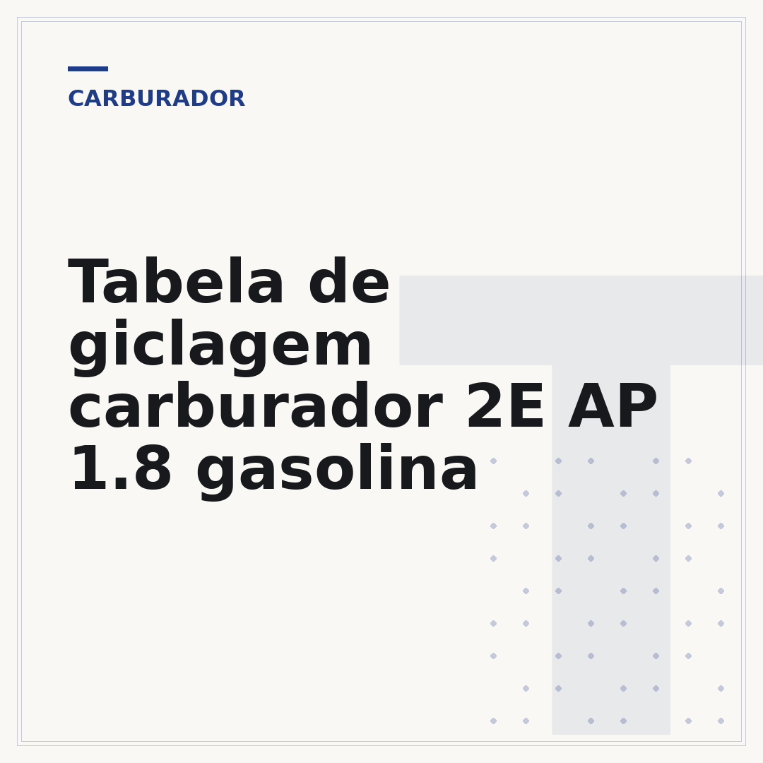 Tabela de giclagem carburador 2E AP 1.8 gasolina